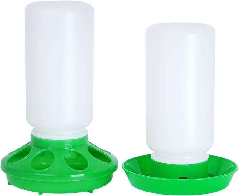 NAOEDEAH Chicken Feeder and Waterer Set no Waste Chick Feeder and Waterer Kit 1L Chicken Water Feeder Poultry Waterer Baby Chick Starter Kit (Green) - Image 1