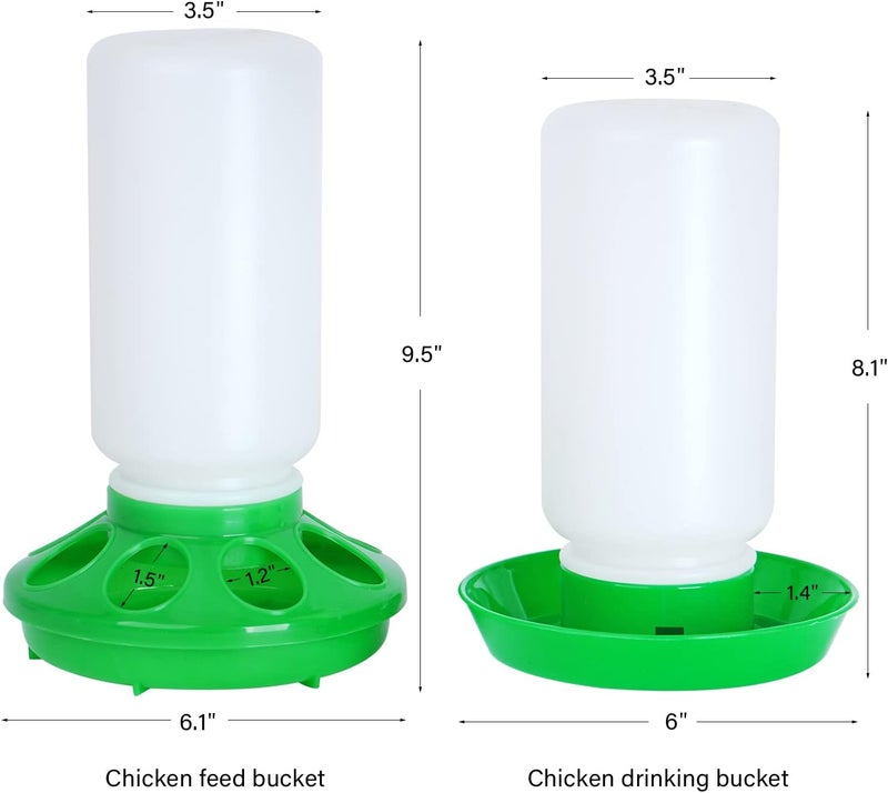 NAOEDEAH Chicken Feeder and Waterer Set no Waste Chick Feeder and Waterer Kit 1L Chicken Water Feeder Poultry Waterer Baby Chick Starter Kit (Green) - Image 5