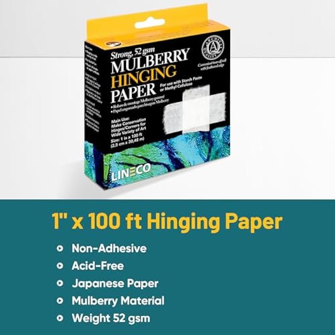 Lineco MULBERRY HINGING PAPER 1" X 100 FT. FOR MAKING CONSERVATION HINGES. HINGE ARTWORK, CRAFT, DIGITAL PRINTS, DOCUMENTS, AND MORE. - Image 2