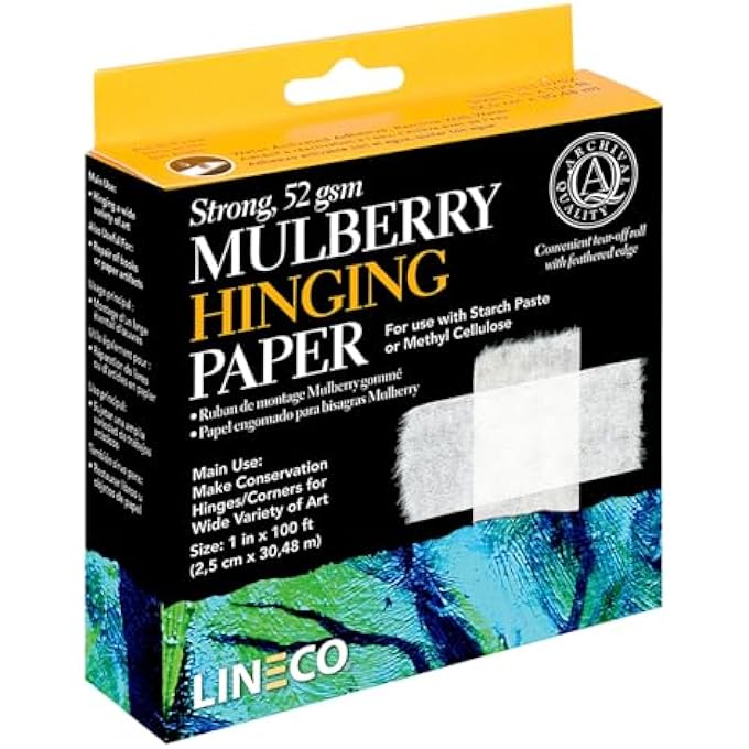 Lineco MULBERRY HINGING PAPER 1" X 100 FT. FOR MAKING CONSERVATION HINGES. HINGE ARTWORK, CRAFT, DIGITAL PRINTS, DOCUMENTS, AND MORE. - Image 1