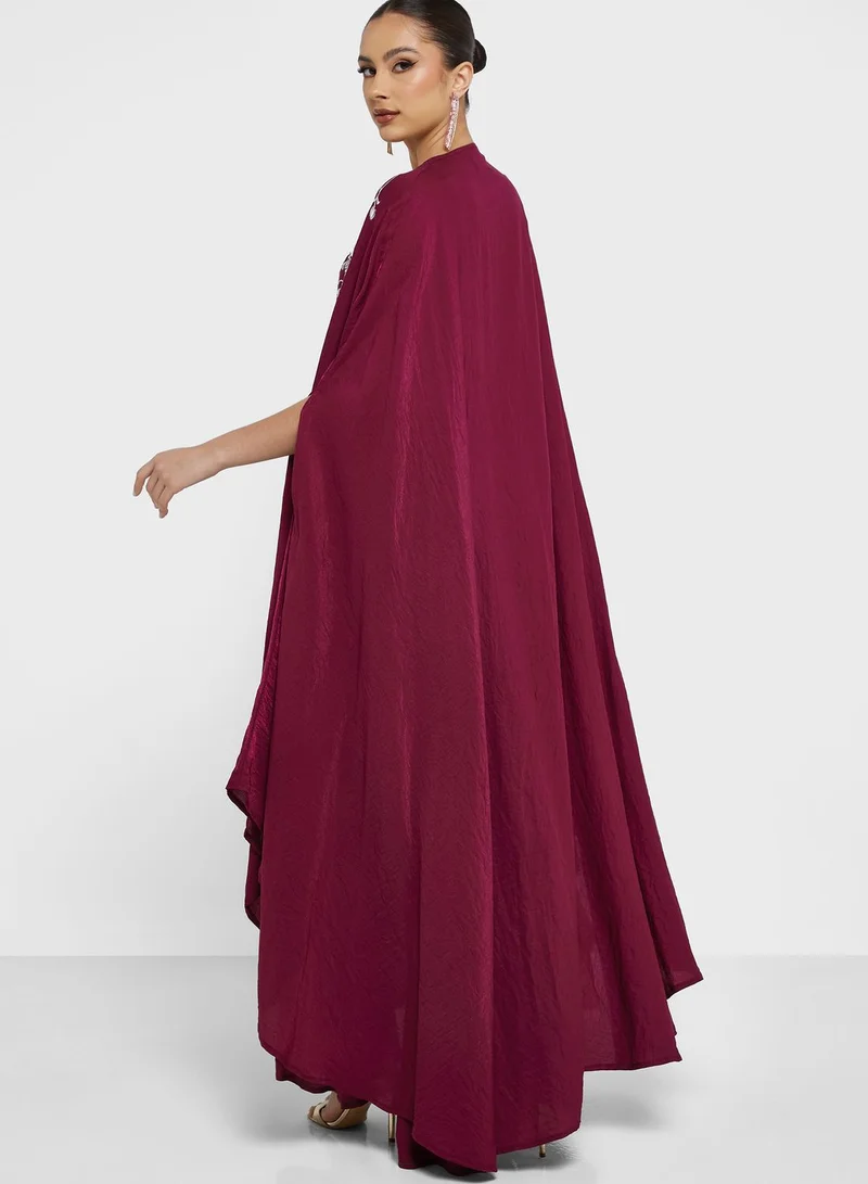 hayas closet Embroidered Cape Sleeve Abaya