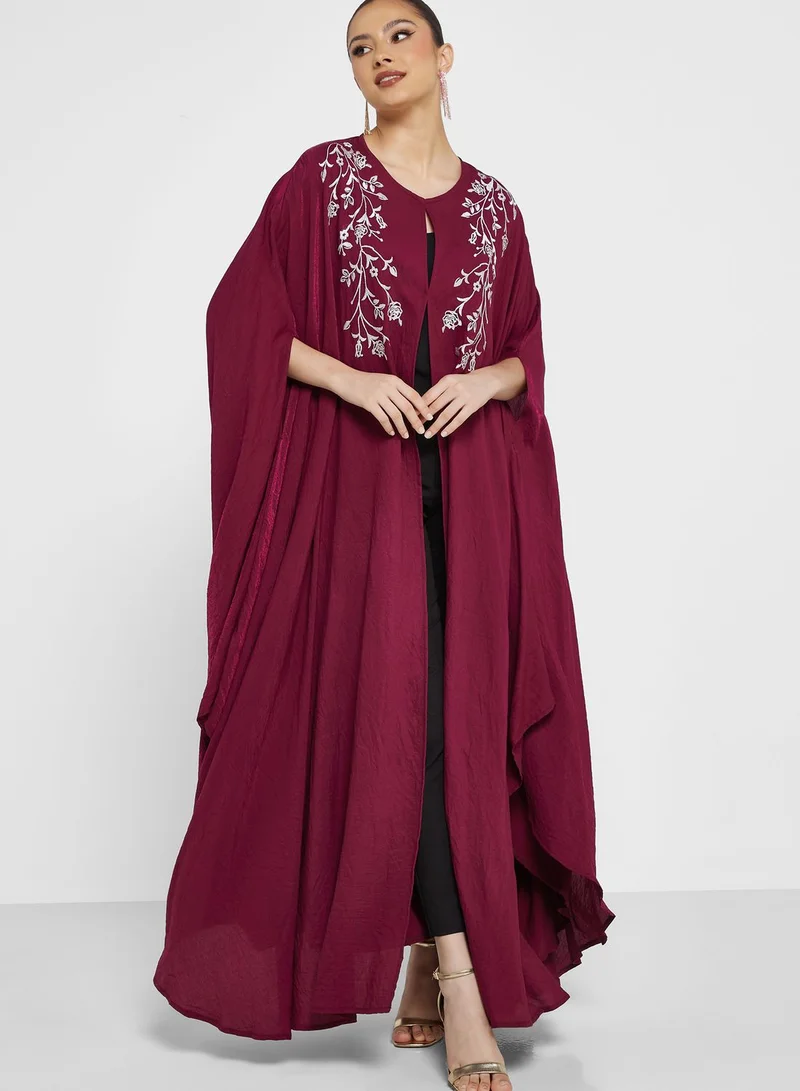 hayas closet Embroidered Cape Sleeve Abaya