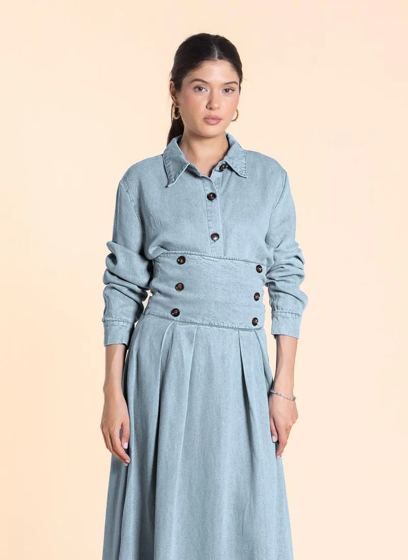 SHAPES HIGH WAIST SOFT MAXI SKIRT DENIM SET