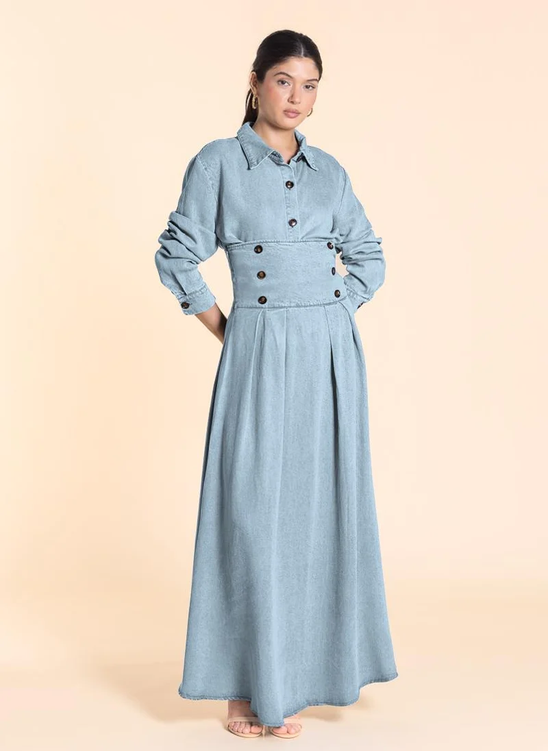 SHAPES HIGH WAIST SOFT MAXI SKIRT DENIM SET