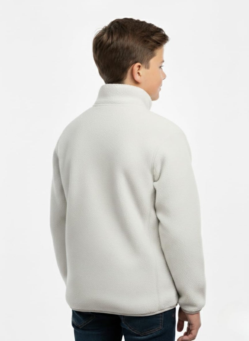 Alan Jones Clothing Boys Fleece Full-Zip Jacket | Soft, Warm & Lightweight Winter Wear | High Collar with Piping at Hem & Sleeves (14-15 Years_Light Grey) - Image 2