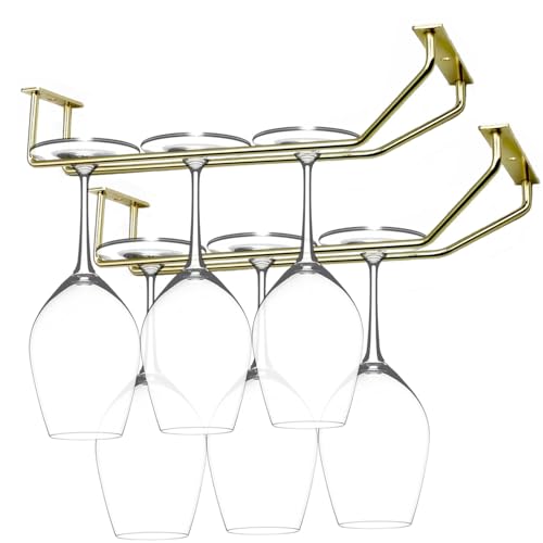 RedDreamer 10.8 Inch Gold Wine Glass Rack, Under Cabinet Wine Glass Holder, Wine Glass Hangers Under Shelf, Stemware Rack, Hanging Stemware Holder for Cabinet Kitchen Bar, Set of 2 - Image 1