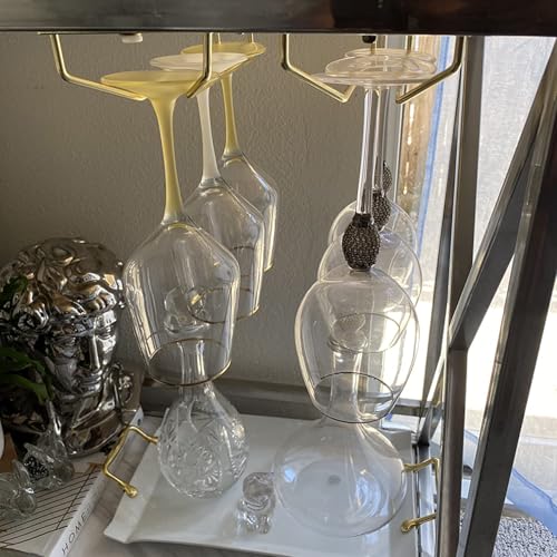 RedDreamer 10.8 Inch Gold Wine Glass Rack, Under Cabinet Wine Glass Holder, Wine Glass Hangers Under Shelf, Stemware Rack, Hanging Stemware Holder for Cabinet Kitchen Bar, Set of 2 - Image 5