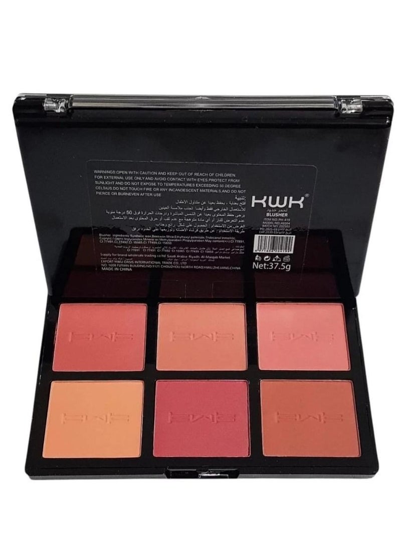كيه دابليو كيه كويك بروفشنال ميك أب باليت أحمر خدود – 6 ألوان - Image 3