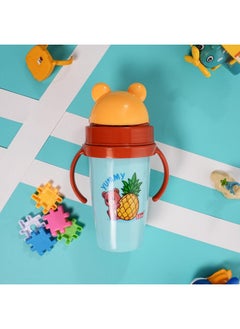 Nabhya Nabhya Stainless Steel 360ml BPA-Free Cute Animal Design Baby Sipper Kids Water Bottle with Straw and Side Handle for Kids (Pack of 2) (Blue & Yellow)  - Image 4