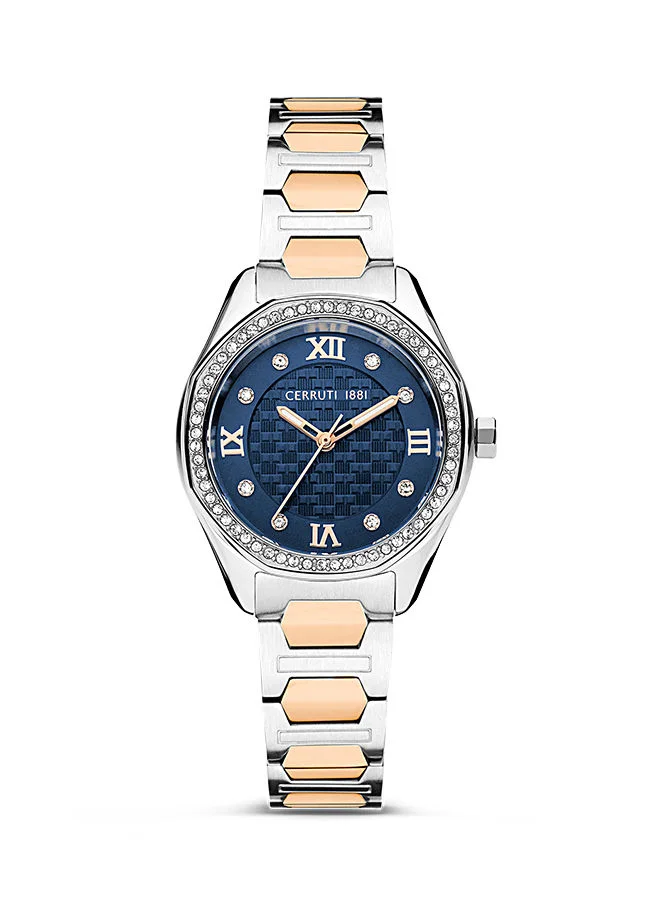 CERRUTI 1881 Women's Round Shape Stainless Steel Band Analog Wrist Watch 30 mm - Blue Dial - CIWLG2225501