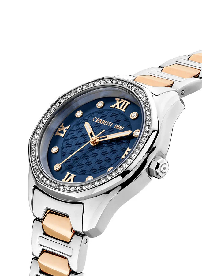 CERRUTI 1881 Women's Round Shape Stainless Steel Band Analog Wrist Watch 30 mm - Blue Dial - CIWLG2225501