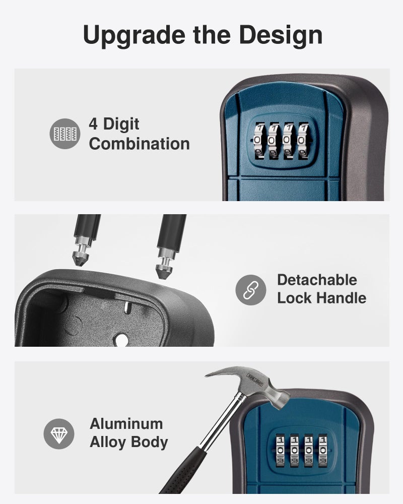 Puroma Key Lock Box, Portable Combination Lockbox Wall-Mounted Key Storage Box for House Keys, Resettable Code Safe Security Lock Box for Home Office Apartment Spare Key Storage (1 Pack, Peacock Blue) - Image 4
