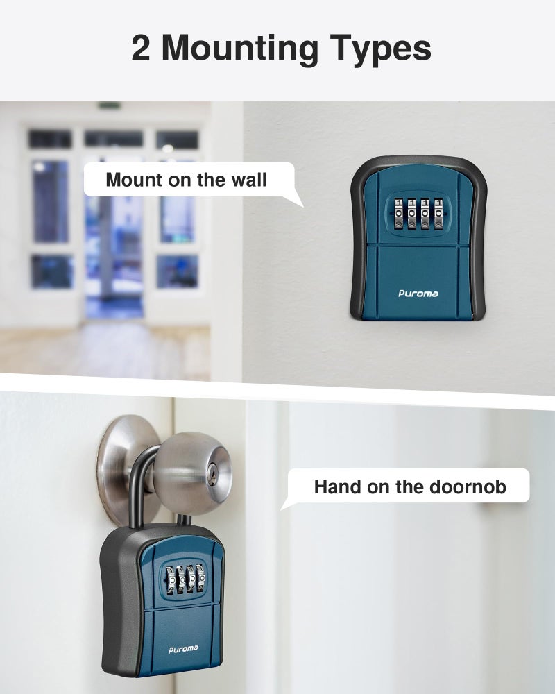 Puroma Key Lock Box, Portable Combination Lockbox Wall-Mounted Key Storage Box for House Keys, Resettable Code Safe Security Lock Box for Home Office Apartment Spare Key Storage (1 Pack, Peacock Blue) - Image 2