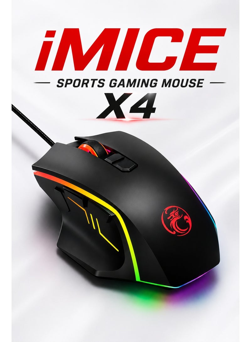 iMICE X4 RGB Gaming Mouse, Adjustable DPI Wired Gaming Mouse, Ergonomic Design, LED RGB Backlight, High Precision Optical Sensor, Programmable Gaming Mouse for PC & Laptop, Black - Image 1