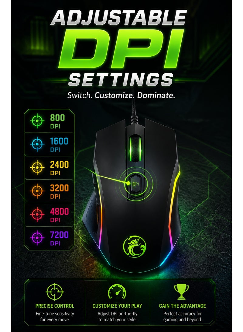 iMICE X4 RGB Gaming Mouse, Adjustable DPI Wired Gaming Mouse, Ergonomic Design, LED RGB Backlight, High Precision Optical Sensor, Programmable Gaming Mouse for PC & Laptop, Black - Image 3
