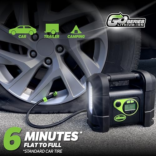 Slime 40080 Cordless Tire Inflator, Rugged Portable Air Compressor Pump with Auto Shut Off, Lithium Ion Battery and LED Light, Rechargeable - Image 2