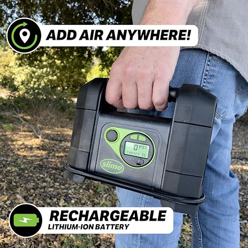 Slime 40080 Cordless Tire Inflator, Rugged Portable Air Compressor Pump with Auto Shut Off, Lithium Ion Battery and LED Light, Rechargeable - Image 3