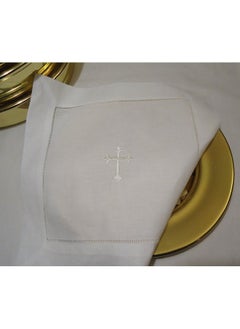 White Linen Altar Cloth White Cross Embroidery