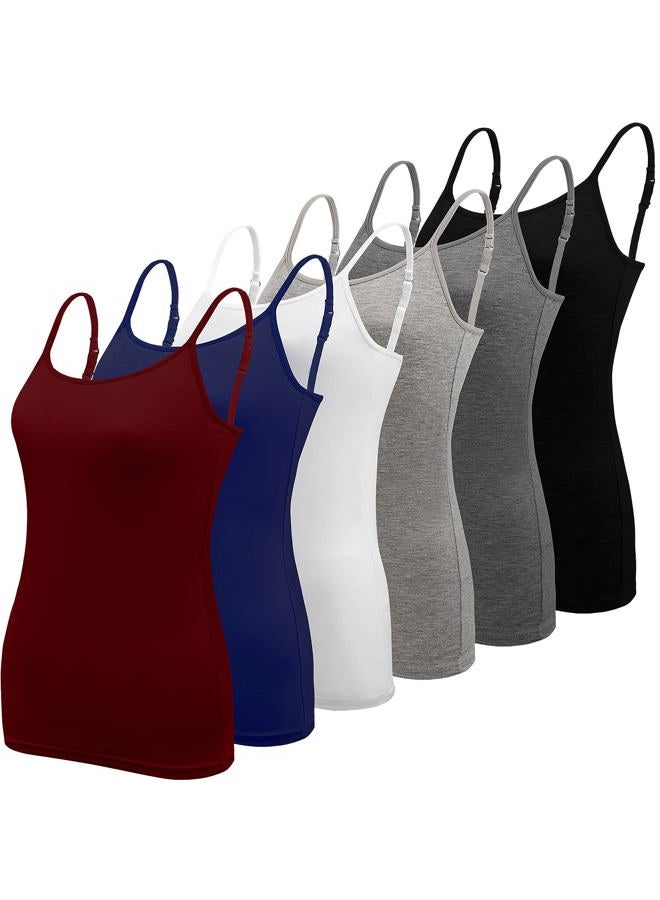 BQTQ 6 Pieces Basic Camisole Adjustable Strap Vest Top for Women and Girl, Black, White, Grey, Dark Red, Navy, Dark Grey, X-Large - Image 1