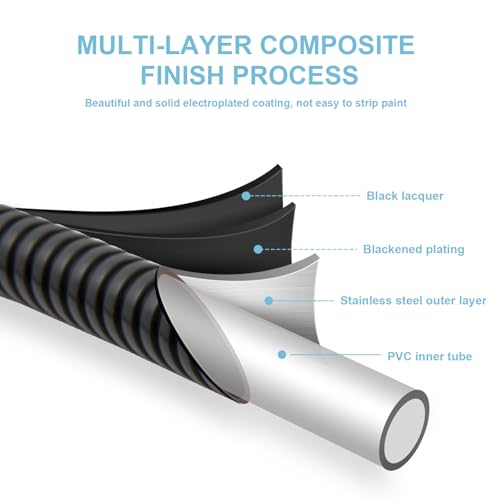 OFFO Shower Hose, 100 in Kink Free Stainless Steel Shower Hose Attachment Electroplating Handheld Shower Head Hose Flex Hoses Extension with Brass Insert & Nut for Pet Bathing Cleaning, Matte Black - Image 2
