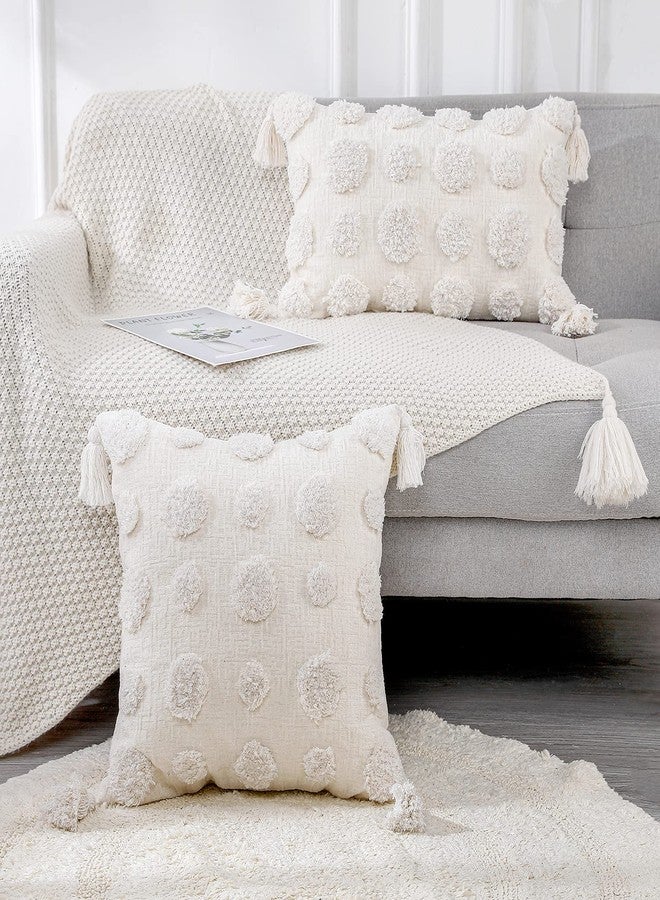 PANOD Super Soft Farmhouse Decorative Plush Throw Pillow Covers 12 x 20 White,Solid Pom pom Tufted with Tassels Modern Accent Boho Lumbar Cushion Cover Pillow Case for Couch Sofa - Image 3