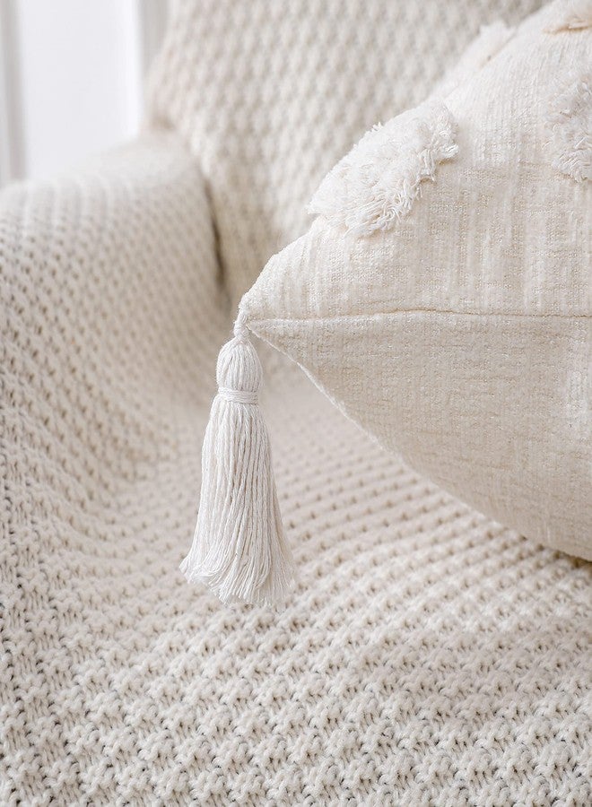 PANOD Super Soft Farmhouse Decorative Plush Throw Pillow Covers 12 x 20 White,Solid Pom pom Tufted with Tassels Modern Accent Boho Lumbar Cushion Cover Pillow Case for Couch Sofa - Image 4