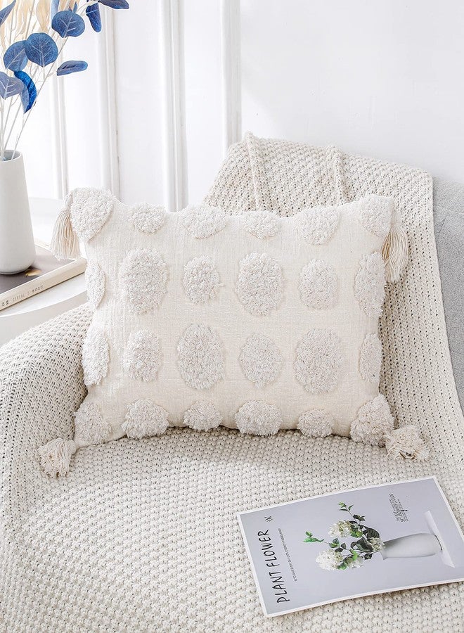 PANOD Super Soft Farmhouse Decorative Plush Throw Pillow Covers 12 x 20 White,Solid Pom pom Tufted with Tassels Modern Accent Boho Lumbar Cushion Cover Pillow Case for Couch Sofa - Image 1