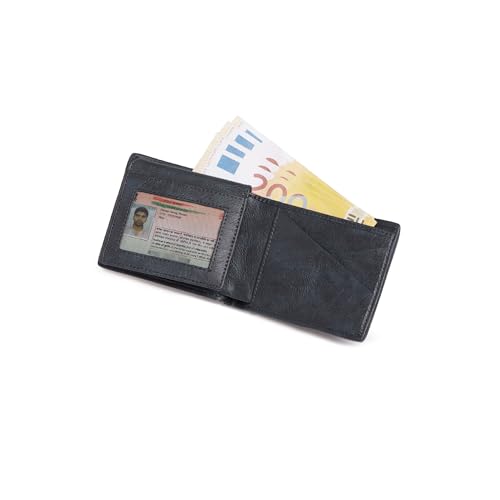EUME Crest Wallet for Men, Volcanic Blue | Slim Bifold Premium Vegan Leather | 6 Card Slots, 2 Compartments, 1 Id Slot, & 1 Slip Pocket | Stylish & Durable Men Wallet | Perfect for Everyday Use - Image 5