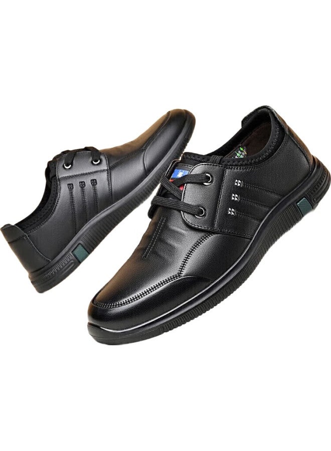 Spider King Casual Leather Shoes For Men, Business Formal Lace-Up Versatile Wear-Resistant Youth Driving Lightweight Men'S Shoes, Black, Size 41 - Image 1