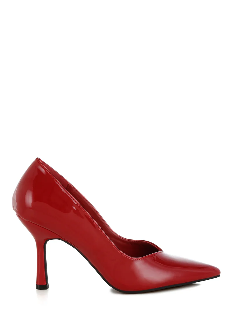 London Rag Point Toe Stiletto Heeled Pumps in Red