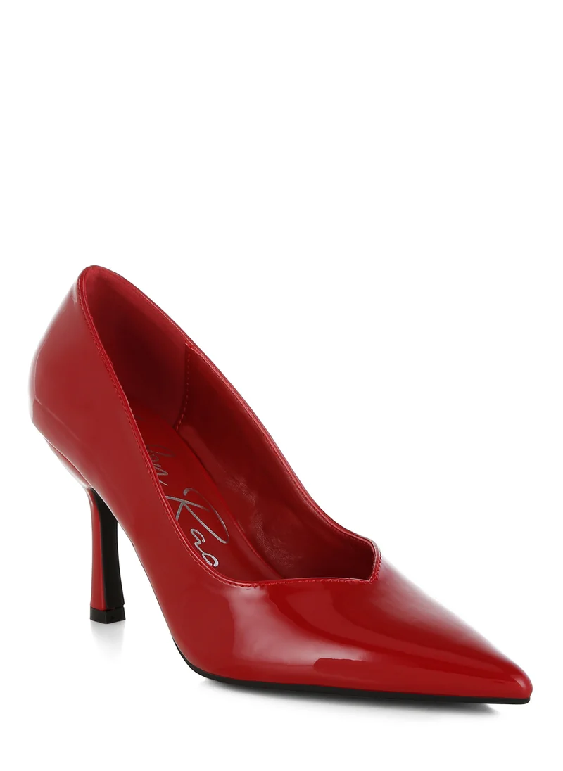 London Rag Point Toe Stiletto Heeled Pumps in Red