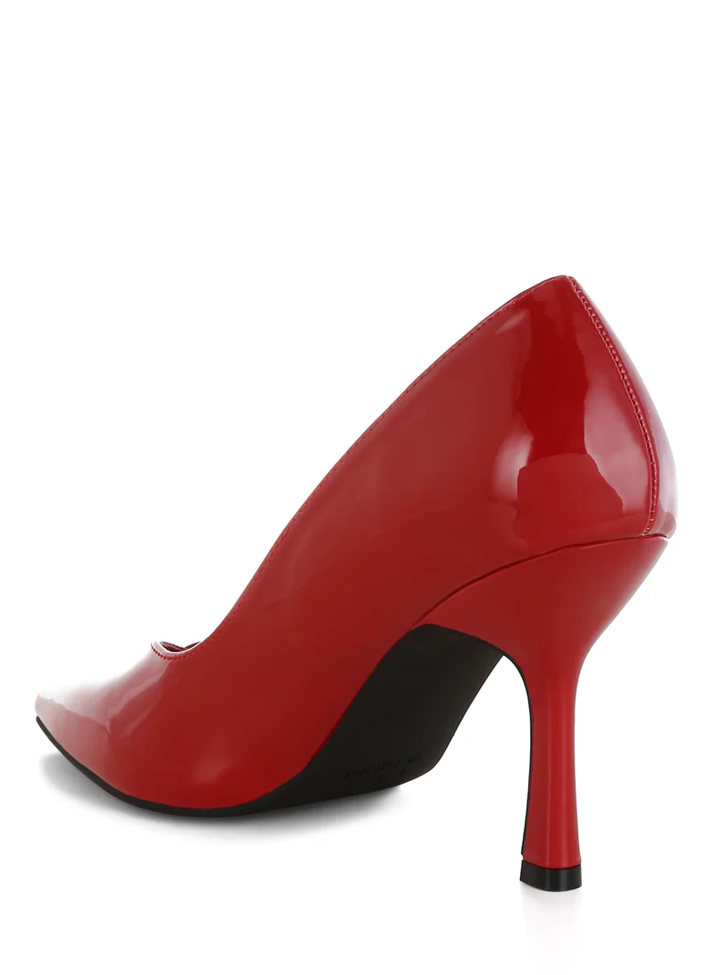 London Rag Point Toe Stiletto Heeled Pumps in Red