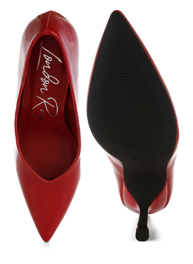 London Rag Point Toe Stiletto Heeled Pumps in Red