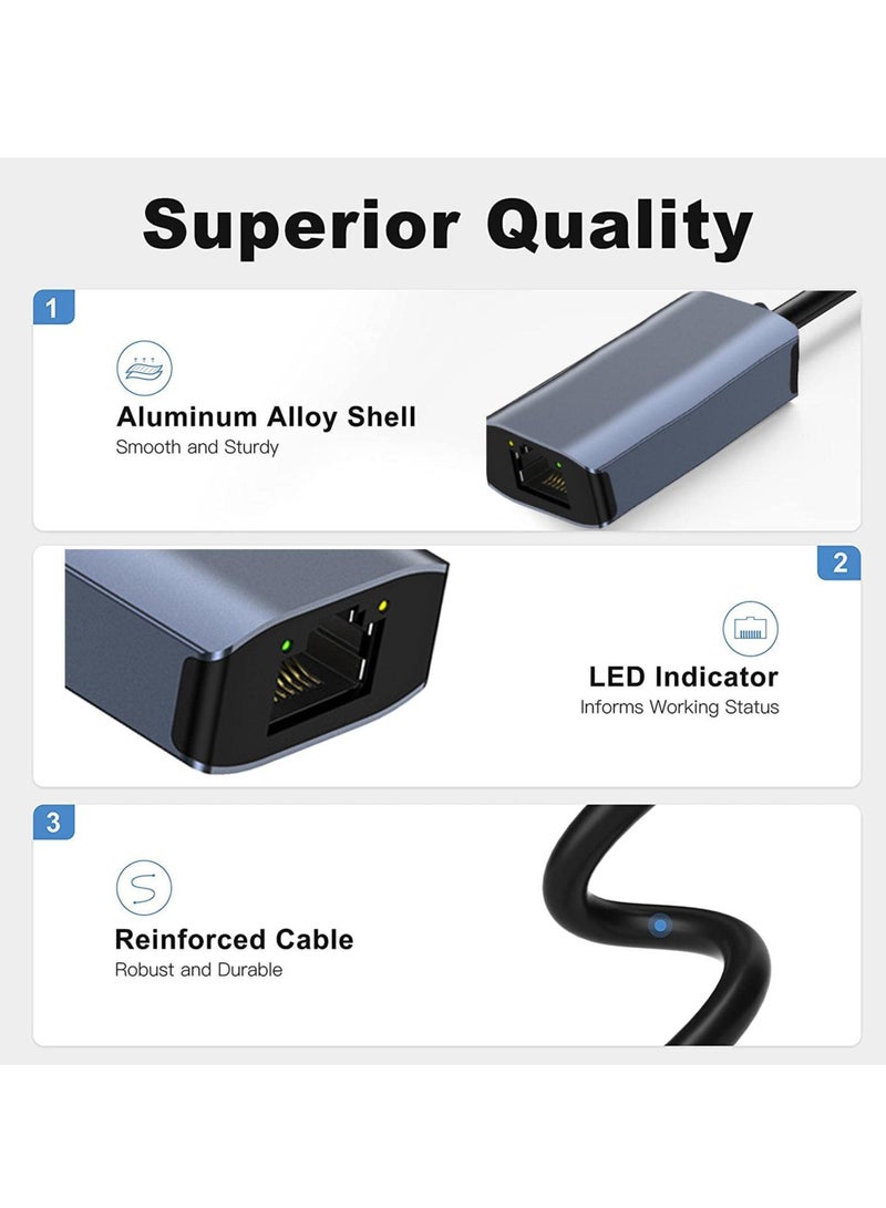 Excefore USB C Ethernet Adapter, Fast USB to Ethernet, Type-C to RJ45 Adapter Work for MacWindows, Network Adapter USB Ethernet Adapter for Laptop Tablets and Computers  - Image 3