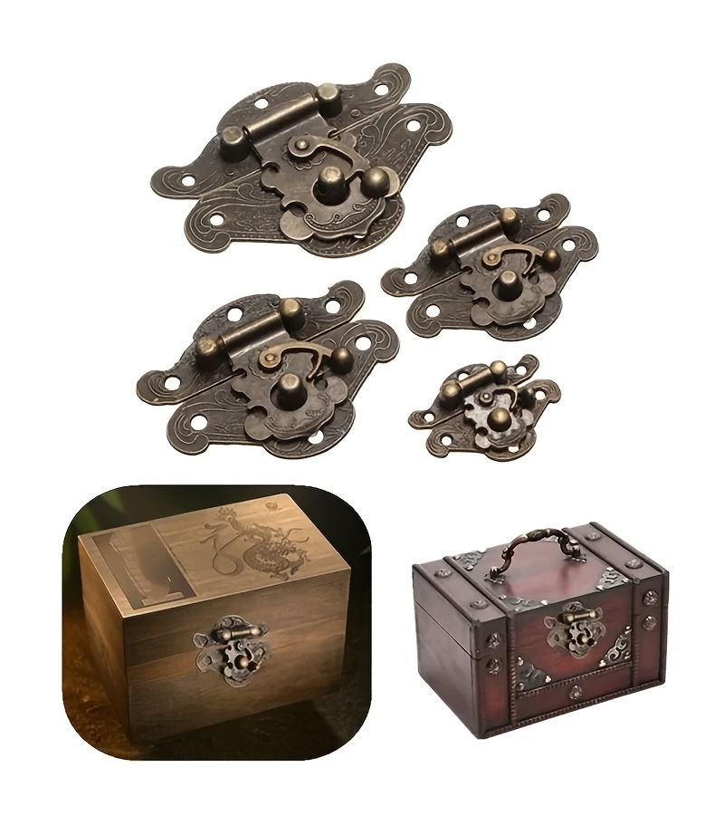 Wooden Box Latches 49mm Vintage Suitcase Hasp Hinge Luggage Buckle 4pc - Image 1