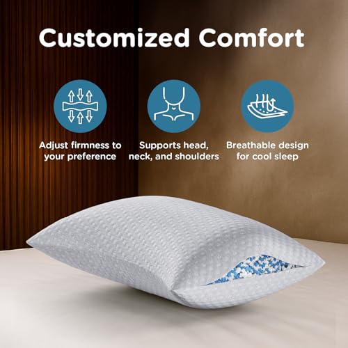ComfyHug Sleeping Pillow | Height Adjustable Shredded Memory Foam Pillow | for Side & Back Sleepers – Relieves Neck & Shoulder Pain, Soft Washable Cover (Pack of 2) - Image 5