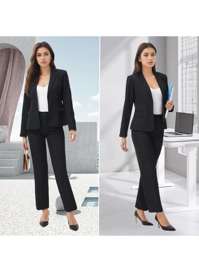 TronStore بدلة نسائية عمل مكونة من قطعتين بتصميم ضيق كلاسيكي مع سترة وسروال للنساء للمكتب الرسمي، أسود، L - Image 5