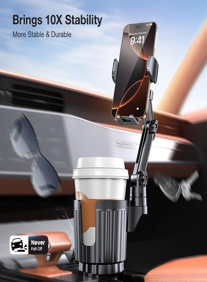 Coolpow Phone Holders for Your Car,Upgraded 2 in 1 Cup Car Phone Holder with Expander Adjustable Base Long Arm,360°Rotation Cup Holder Cell Phone Car Mount for iPhone 17 Pro Max 16 15 & All Smartphone - Image 3