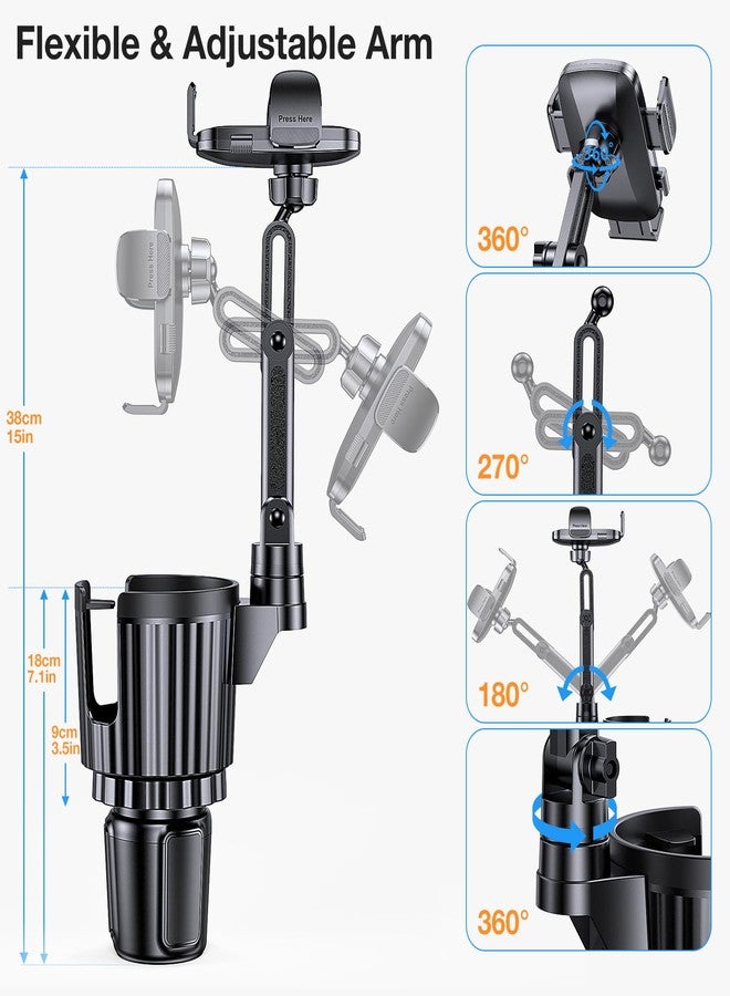 Coolpow Phone Holders for Your Car,Upgraded 2 in 1 Cup Car Phone Holder with Expander Adjustable Base Long Arm,360°Rotation Cup Holder Cell Phone Car Mount for iPhone 17 Pro Max 16 15 & All Smartphone - Image 4