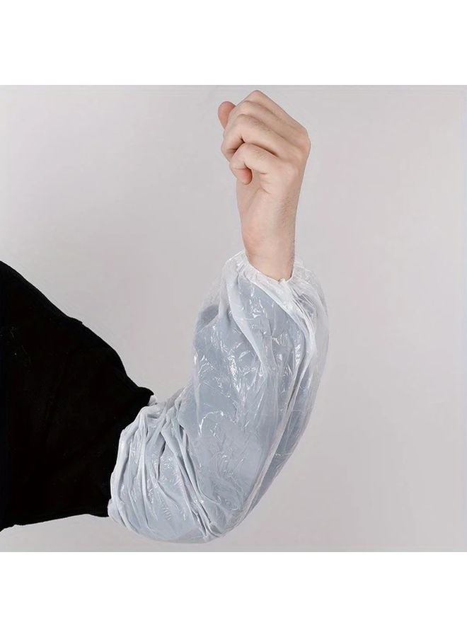 100pcs White Disposable Plastic Sleeves Waterproof Protective Elastic Wrist Oil Resistant - Image 1