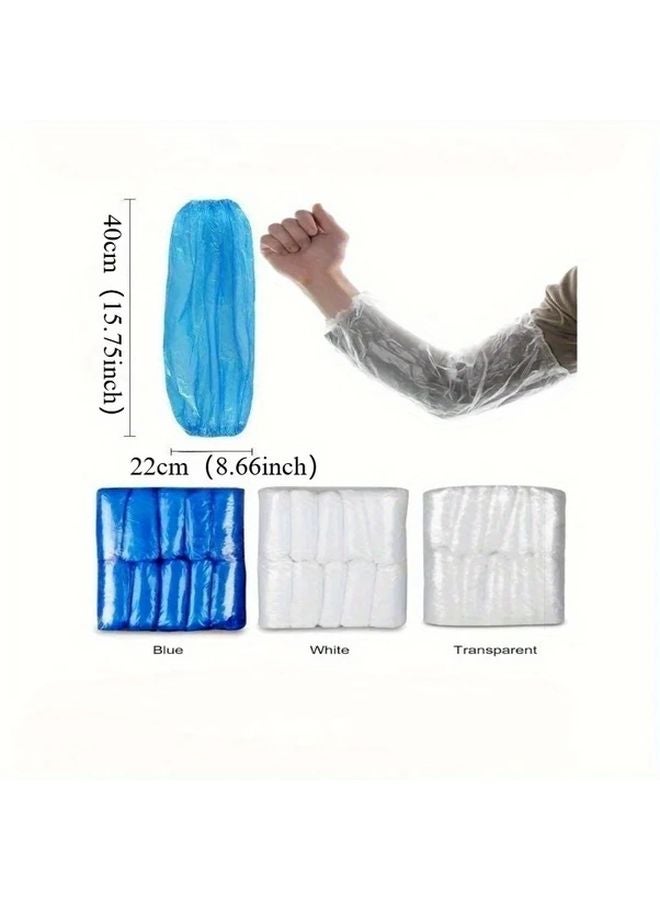 100pcs White Disposable Plastic Sleeves Waterproof Protective Elastic Wrist Oil Resistant - Image 4