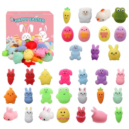 FauKait 32 PCS Easter Mochi Squishy Toys Stress Relief Squishies for Kids Boys Girls Toddlers Easter Basket Stuffers Egg Fillers Gifts Party FavorsEaster Basket Stuffers fillers with Storage Box - Image 1