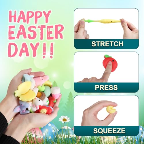 FauKait 32 PCS Easter Mochi Squishy Toys Stress Relief Squishies for Kids Boys Girls Toddlers Easter Basket Stuffers Egg Fillers Gifts Party FavorsEaster Basket Stuffers fillers with Storage Box - Image 5