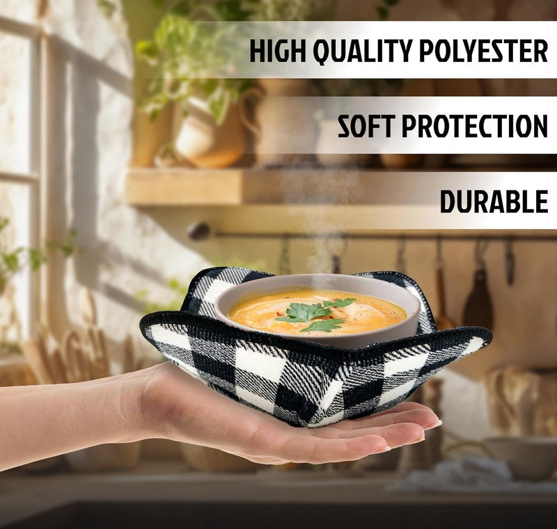 ULVEOL Set of 2 Microwave Bowl Cloth Hot Pads with Black and White in A Cage  Pot Holder or Microwavable Bowl Cozies  Protector for Heat Soup or Food Meals  Multipurpose Heat Resistant Plate Holders - Image 3