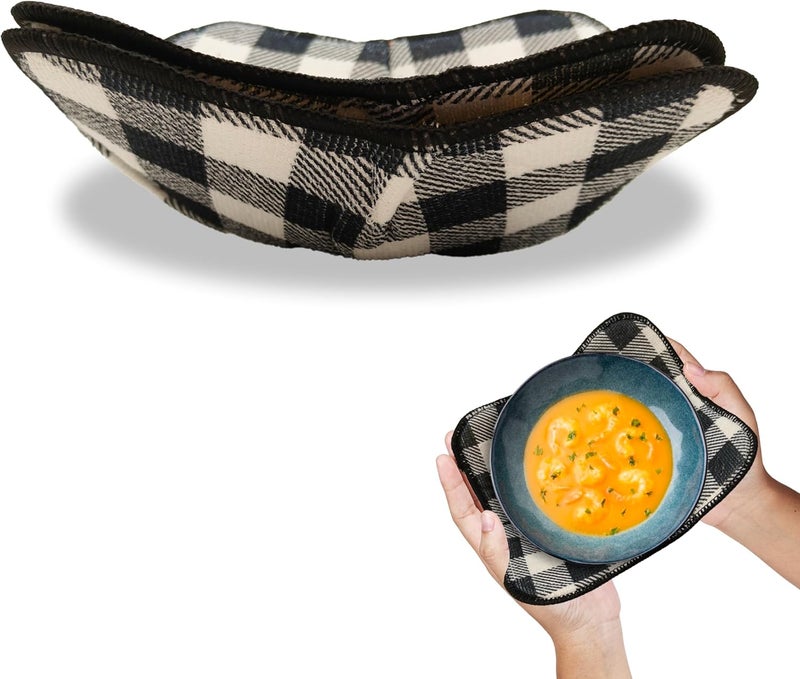 ULVEOL Set of 2 Microwave Bowl Cloth Hot Pads with Black and White in A Cage  Pot Holder or Microwavable Bowl Cozies  Protector for Heat Soup or Food Meals  Multipurpose Heat Resistant Plate Holders - Image 1