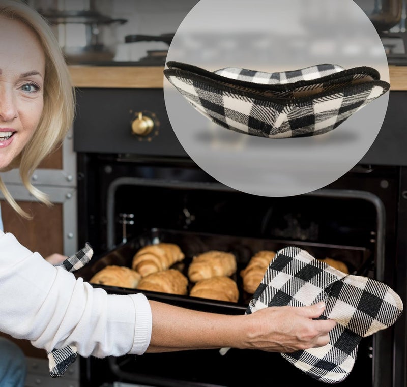 ULVEOL Set of 2 Microwave Bowl Cloth Hot Pads with Black and White in A Cage  Pot Holder or Microwavable Bowl Cozies  Protector for Heat Soup or Food Meals  Multipurpose Heat Resistant Plate Holders - Image 4