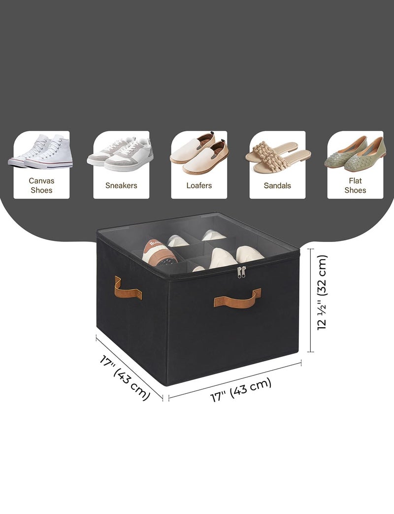 StorageWorks Shoe Organizer for Closet, Fits up to 16 Pairs, Shoe Cubby Storage Containers with Adjustable Dividers and Clear Cover, Black - Image 2