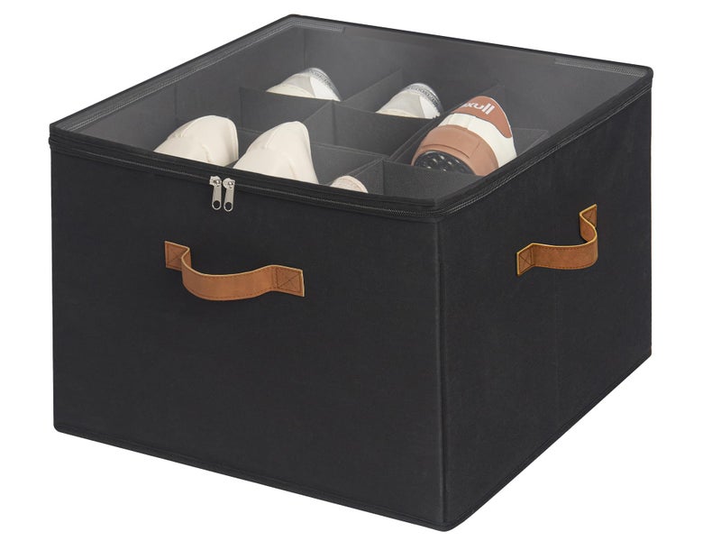 StorageWorks Shoe Organizer for Closet, Fits up to 16 Pairs, Shoe Cubby Storage Containers with Adjustable Dividers and Clear Cover, Black - Image 1