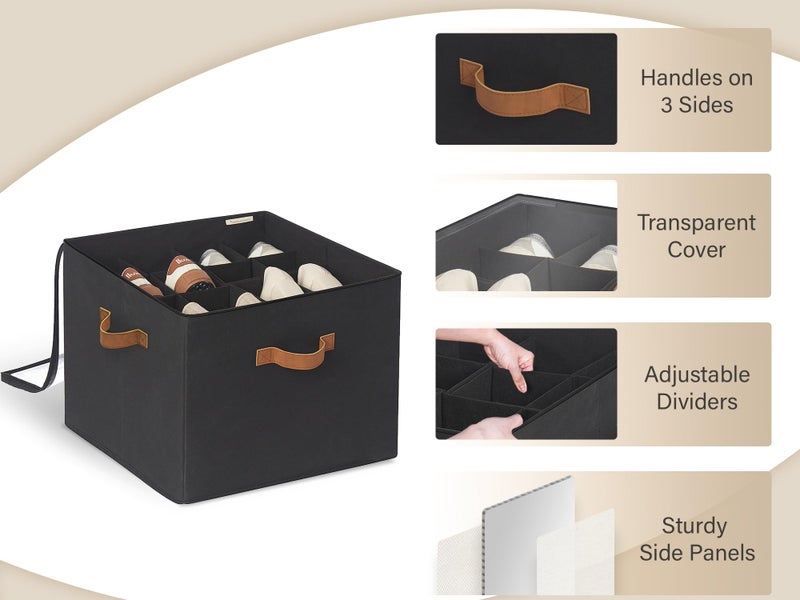 StorageWorks Shoe Organizer for Closet, Fits up to 16 Pairs, Shoe Cubby Storage Containers with Adjustable Dividers and Clear Cover, Black - Image 5