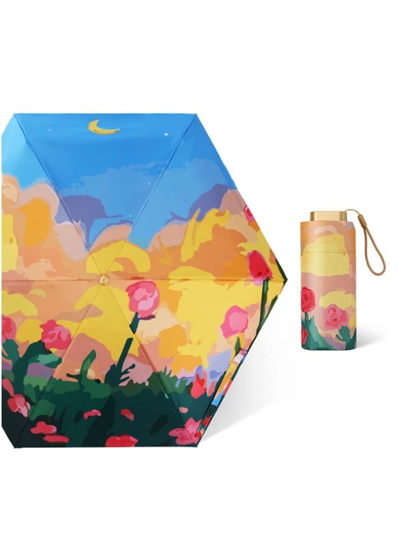 KASTWAVE Umbrella Mini Compact Travel Folding Umbrellas Women's Windproof Sunshade Vinyl Umbrella for Purse UV Outdoor Flower Bag Umbrella Protection Lightweight Umbrella for Women  - Image 1